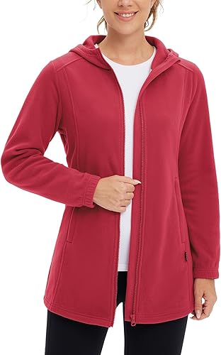BALEAF Chaqueta larga de forro polar con capucha y cremallera completa para mujer, abrigo de invierno suave y ligero