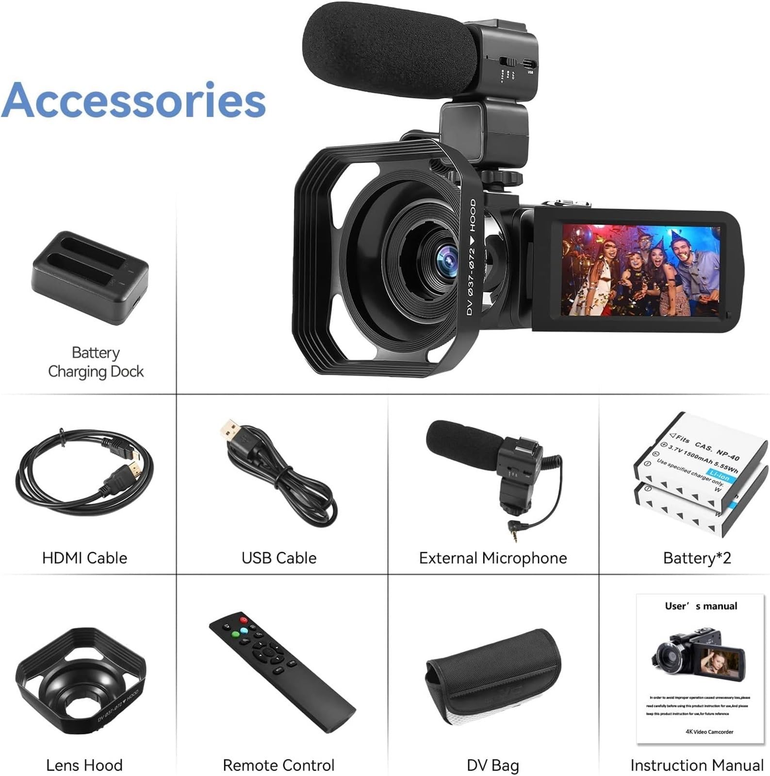 Videocamera 4K con zoom digitale 18X, fotocamera for vlogging da 48 MP for YouTube, touchscreen IPS ruotabile a 270° 3,0 pollici, microfono Leggero