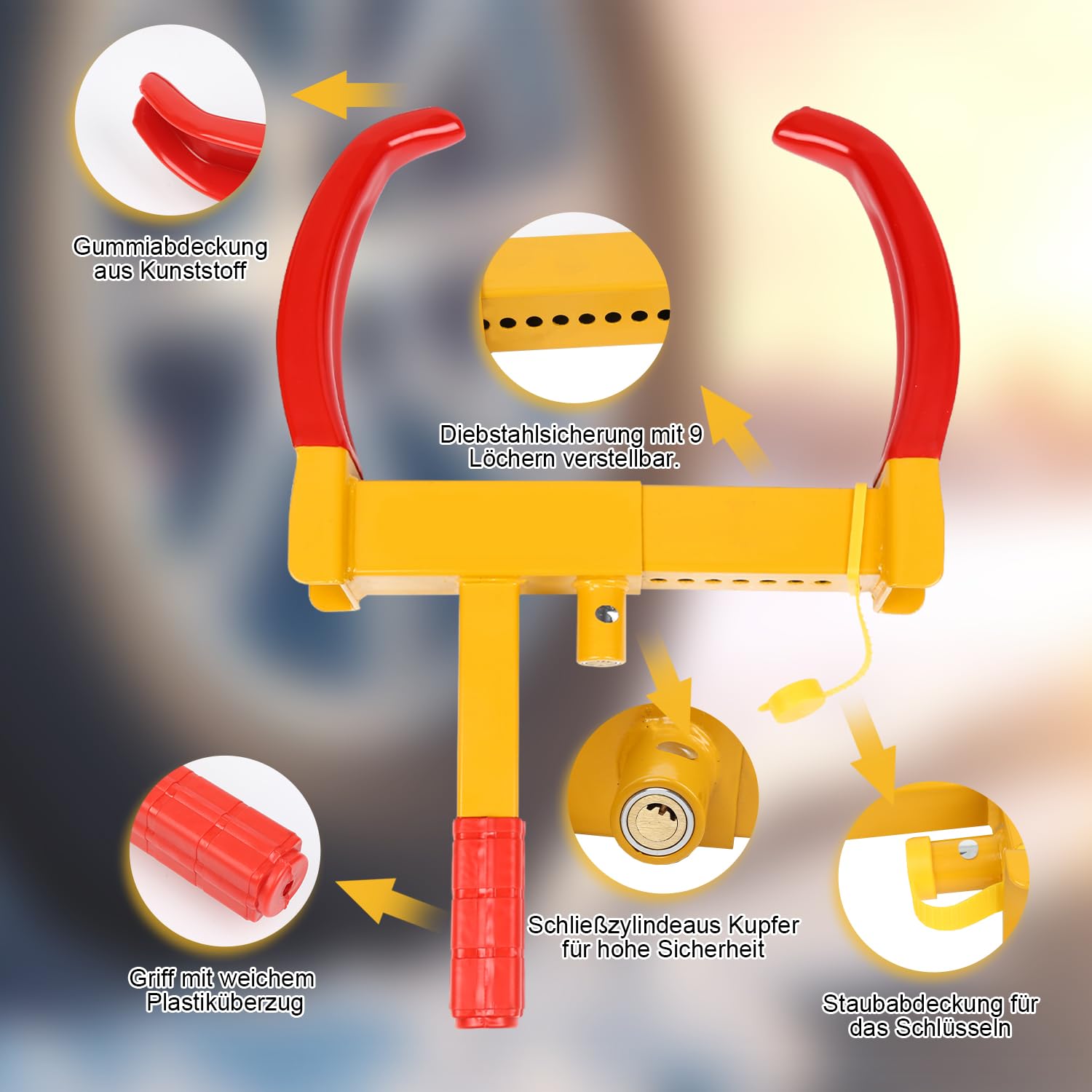 Jopassy Sabot de roue antivol universel réglable pour voitures, caravanes, remorques, protection PVC, antivol