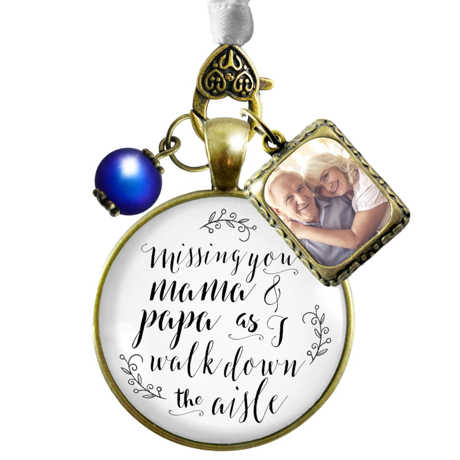 Grandparents Bouquet Charm Customize Memory Wedding Keepsake Grandma and Grandpa Memaw and Papa Bronze Finish DIY Photo Frame Something Blue Option