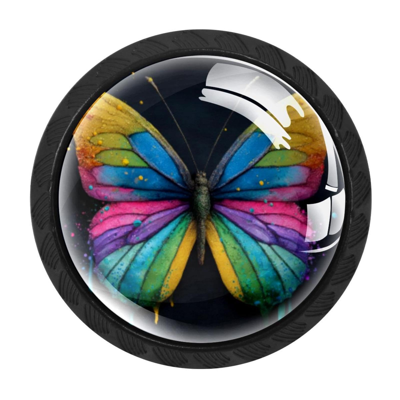 CHENZZZZ Rainbow Butterfly (3) Drawer Knobs Pull Handle Crystal Glass Circle Shape Cabinet Drawer Pulls Cupboard Knobs with Screws for Kitchen Cupboard Dresser Wardrobe etc