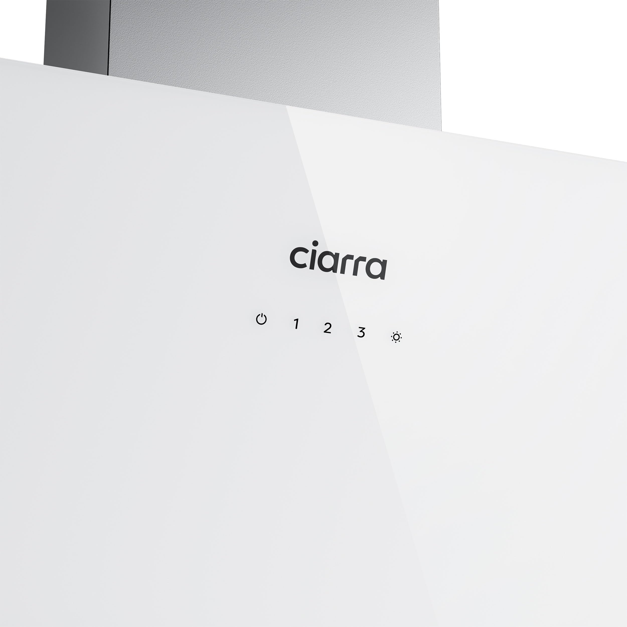 CIARRA CBCS6765C Hotte Inclinée Murale 60cm Classe A+ 580m³/h avec Filtre à Charbon CBCF055, 3 Vitesses, Écran Tactile, Évacuation & Recyclage, Verre et Inox -Blanche