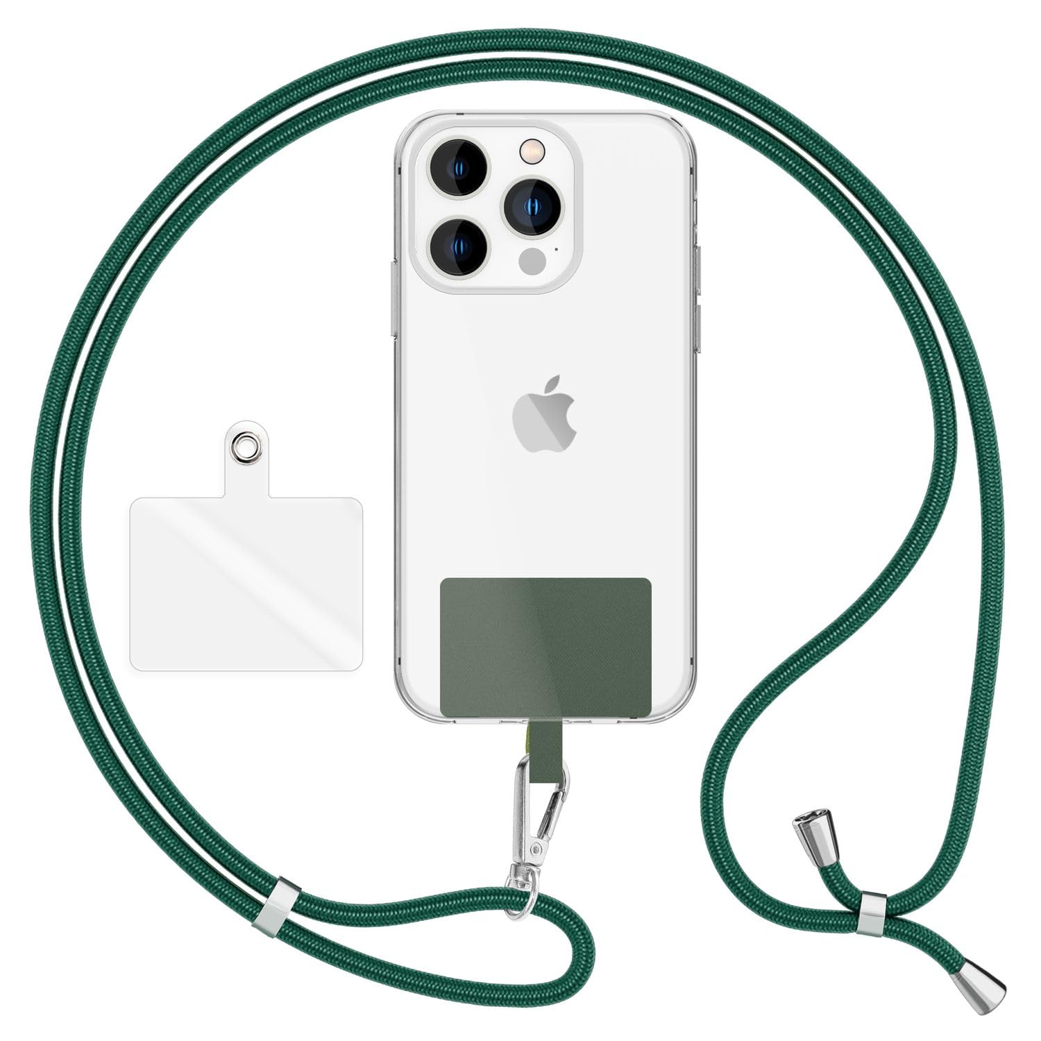 Nalia Unisex Dark Green Universal Phone Lanyard For All Smartphones - Robust Cord & 2 Patches - Holdme Air (Classic Neck Strap With Silver Carabiner) - German Brand, Color: