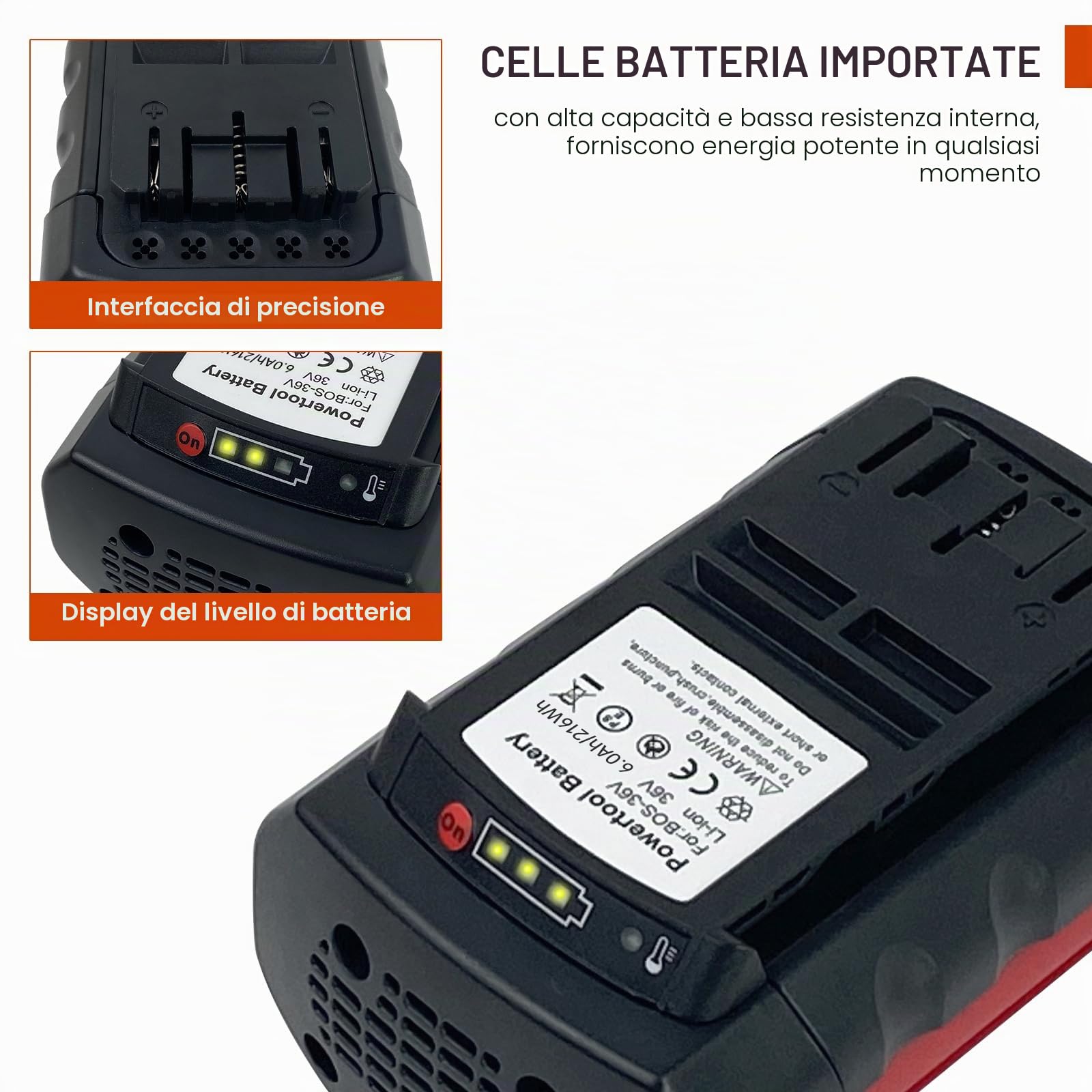 6.0Ah BOS36A Sostituzione Batteria Li-ion 36 Volt Compatibile con Batteria Bosch 36V adatta per BAT810 BAT836 BAT840 BAT840D GBH36VF-Li GKS36V-LI GSA36V-LI GSB36V-LI Utensili Elettrici Senza Fili