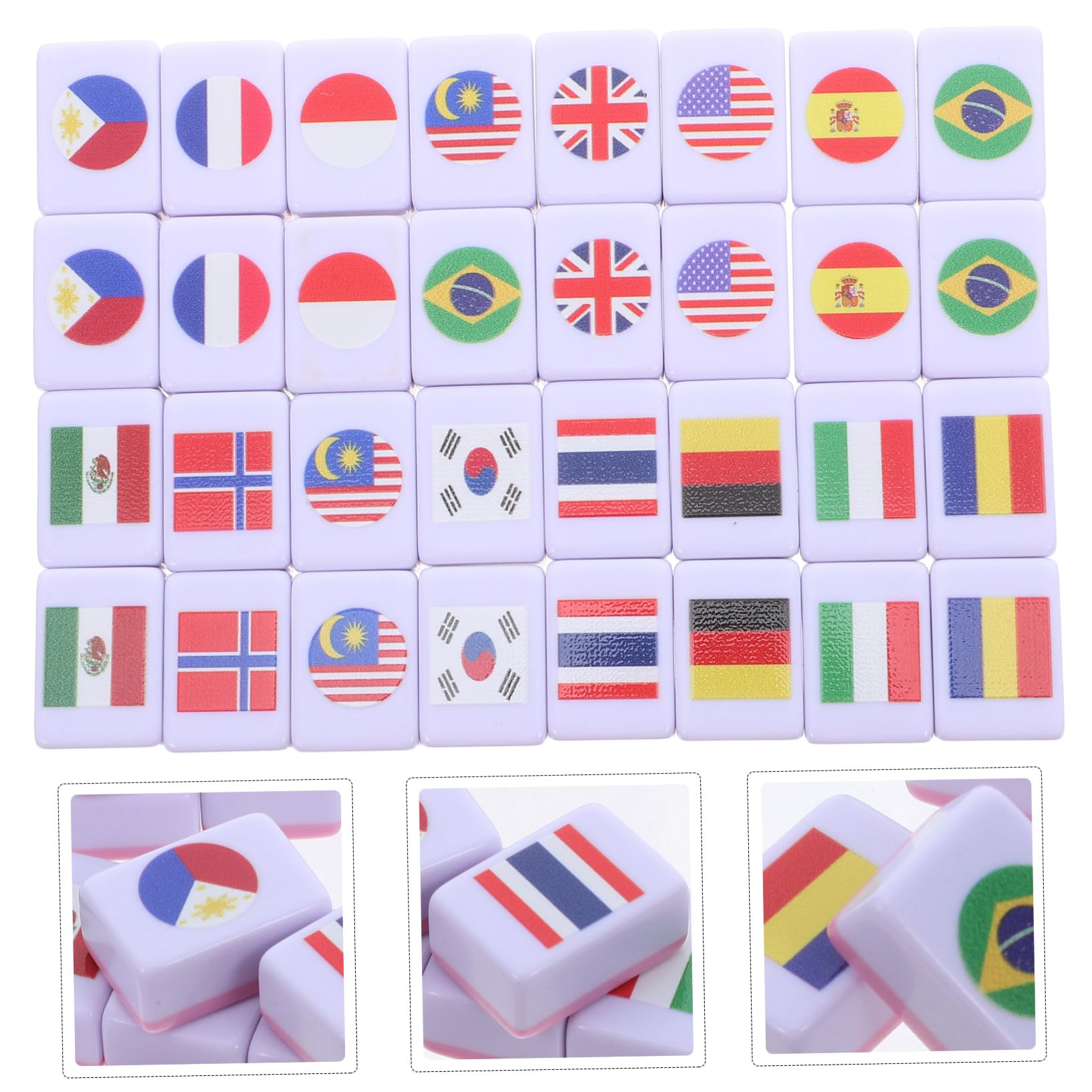Toddmomy 64 Sztuki Flag Narodowych Mahjong Board Flagi Gra Edukacyjna Łatwy Mahjong Dla Flag Kafelki Kafelki Majong