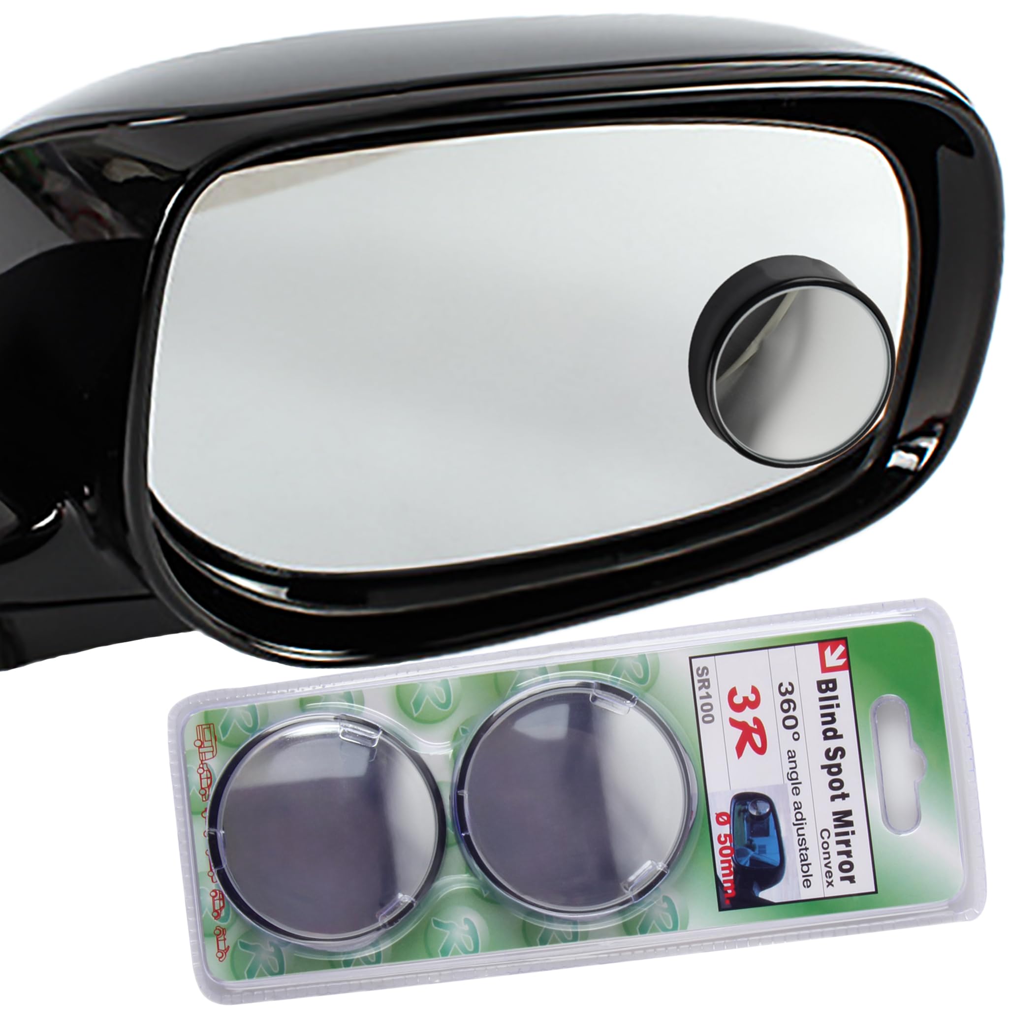 KEWAYO 2 Pack Automotive Blind Spot Mirrors, Small Round Convex Adjustable 360°Rotate Wide Angle Car Rear View Mirror for All Universal Vehicles Car Fit Stick-on Design