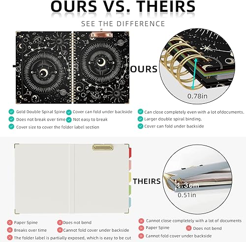 Miniatura 4 de Ospelelf Folio portapapeles con bloc de notas para tamaño carta, carpeta portapapeles con almacenamiento, 5 carpetas con 10 bolsillos, cierre Tarot
