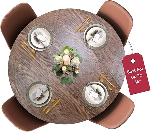 Covers For The Home - Funda ajustable de vinilo con bordes elásticos y parte trasera de franela, veta de madera (roble), ovalado, redondo, oblongo,