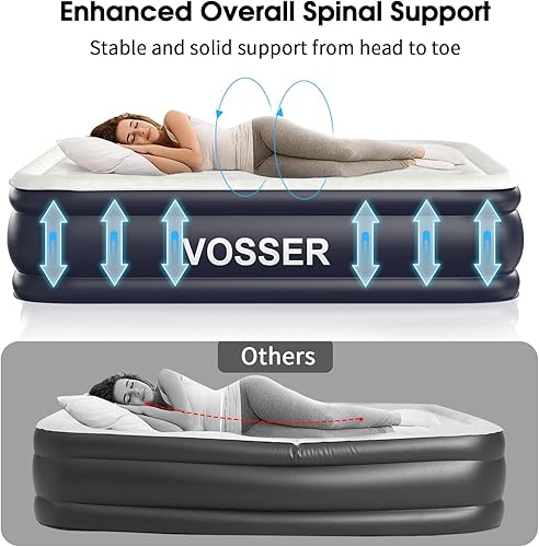 Miniatura 2 de Colchón de aire tamaño matrimonial con bomba integrada, colchón inflable de 18 pulgadas con vigas verticales mejoradas, colchón autoinflableinflable