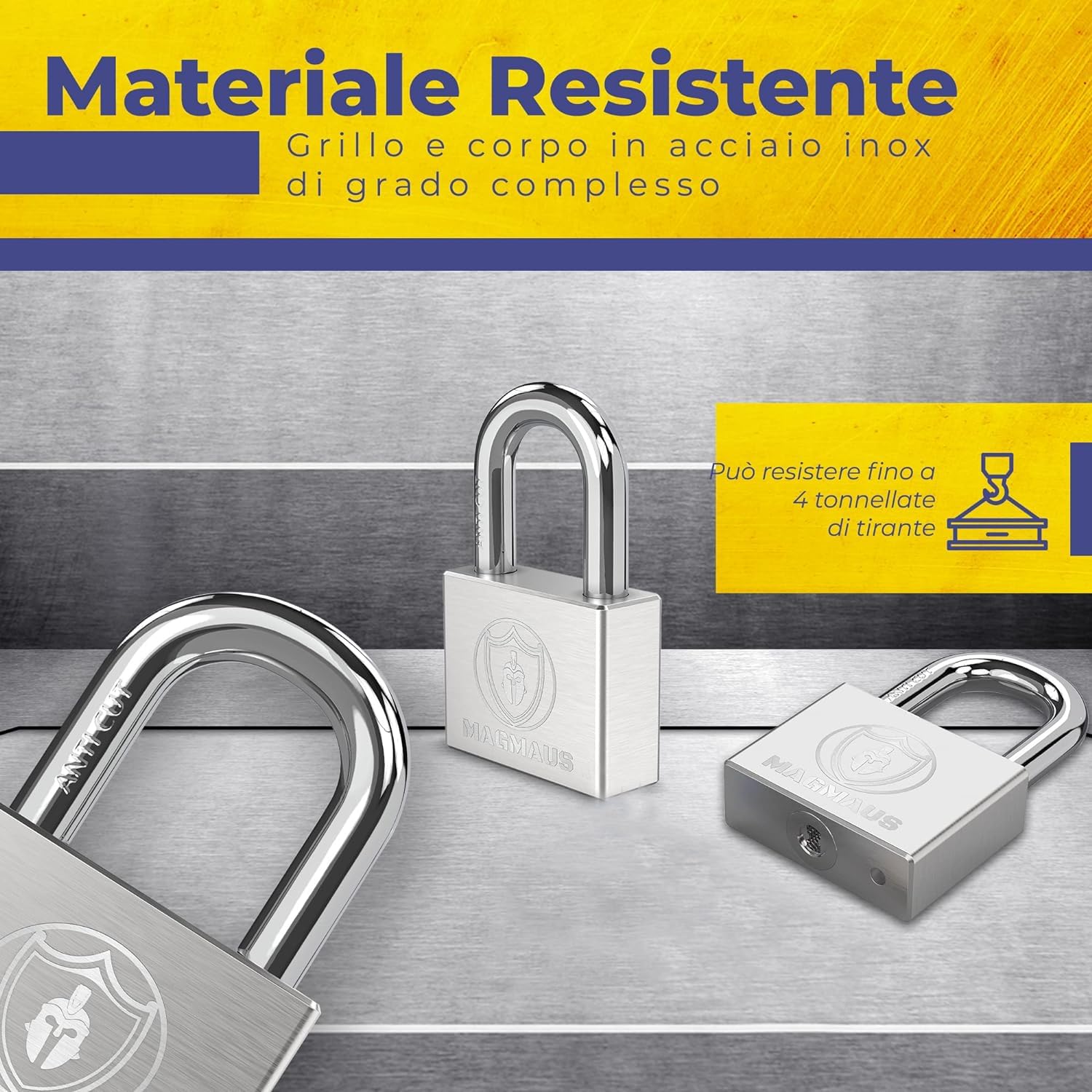 Magmaus® PDE50 Lucchetto Antiscasso Alta Sicurezza, Serratura per Cancello Esterno e Lucchetti 50mm con 3 Chiave, Acciaio e Lega di Boro per Catena e Garage, Ideale per Armadietto e Palestra e Catena