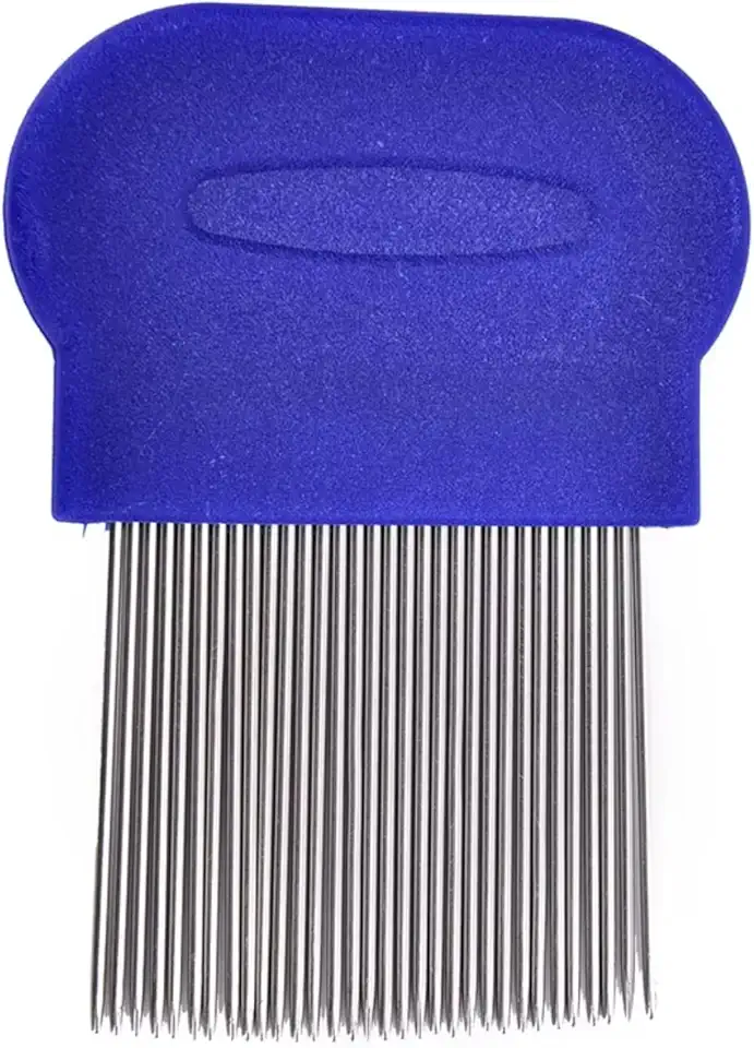 Pente Anti-Pulga Para Cães e Gatos Remove Pulgas e Carrapatos Do Seu Pet Com Pinos De Metal Cabo Ergonômico 6x8 cm (Azul)