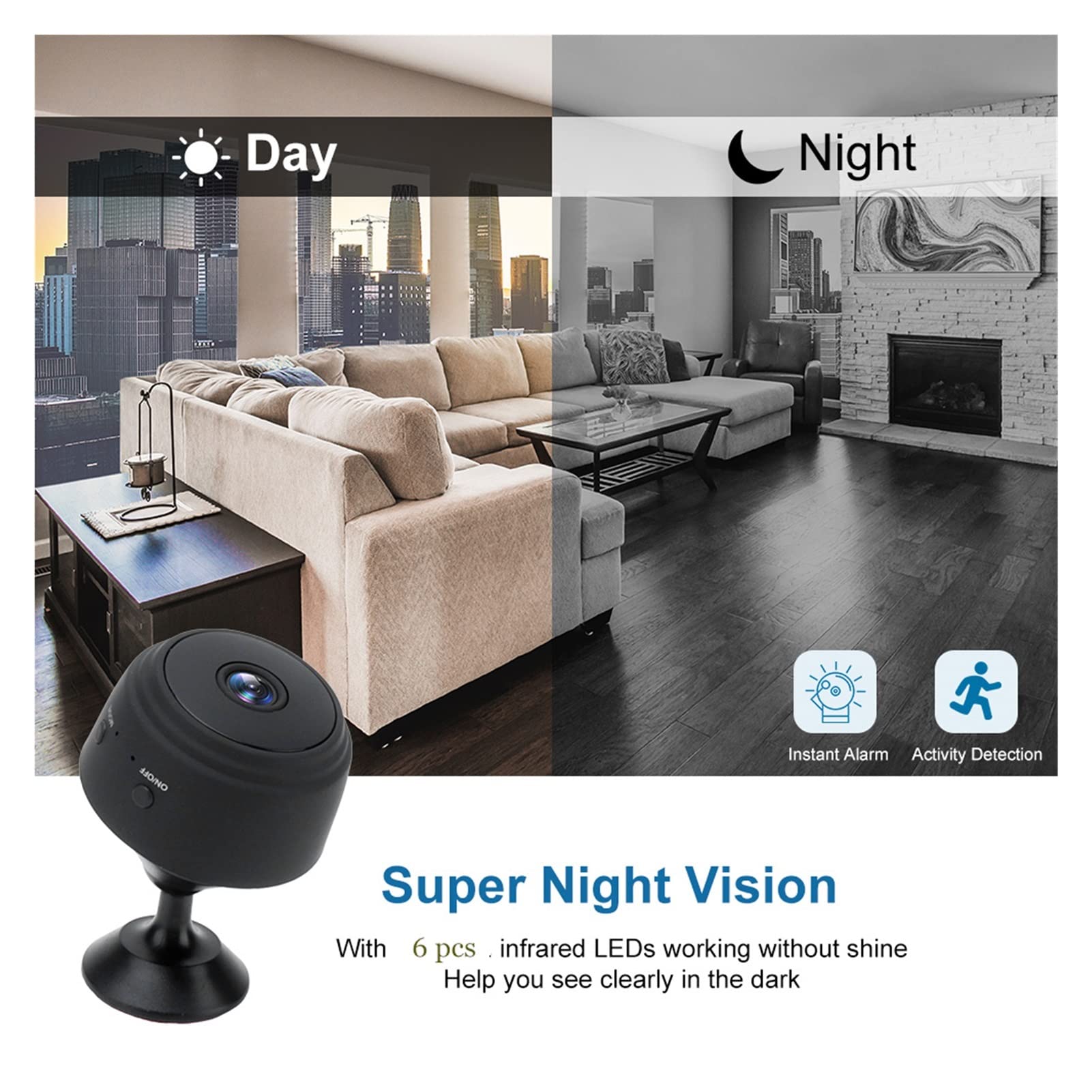 1080p Mini caméra WiFi, Maison P2p Appareil Photo WiFi, caméra de Surveillance sans Fil de la Nuit, Application téléphonique de Moniteur Distant Enregistreur vidéo(Blanc)