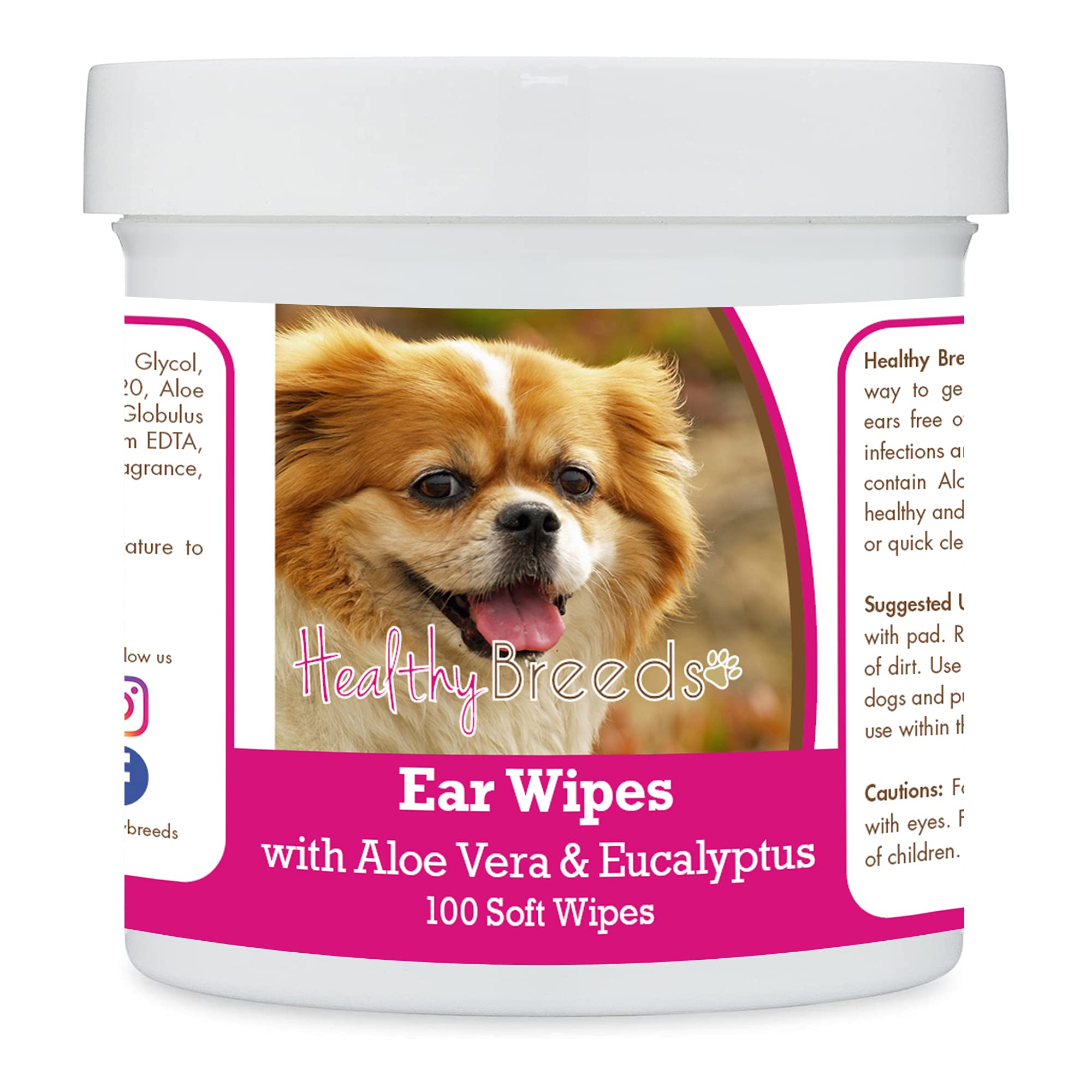 Healthy Breeds Tibetan Spaniel Ear Cleaning Wipes with Aloe &amp; Eucalyptus for Dogs 100 Count