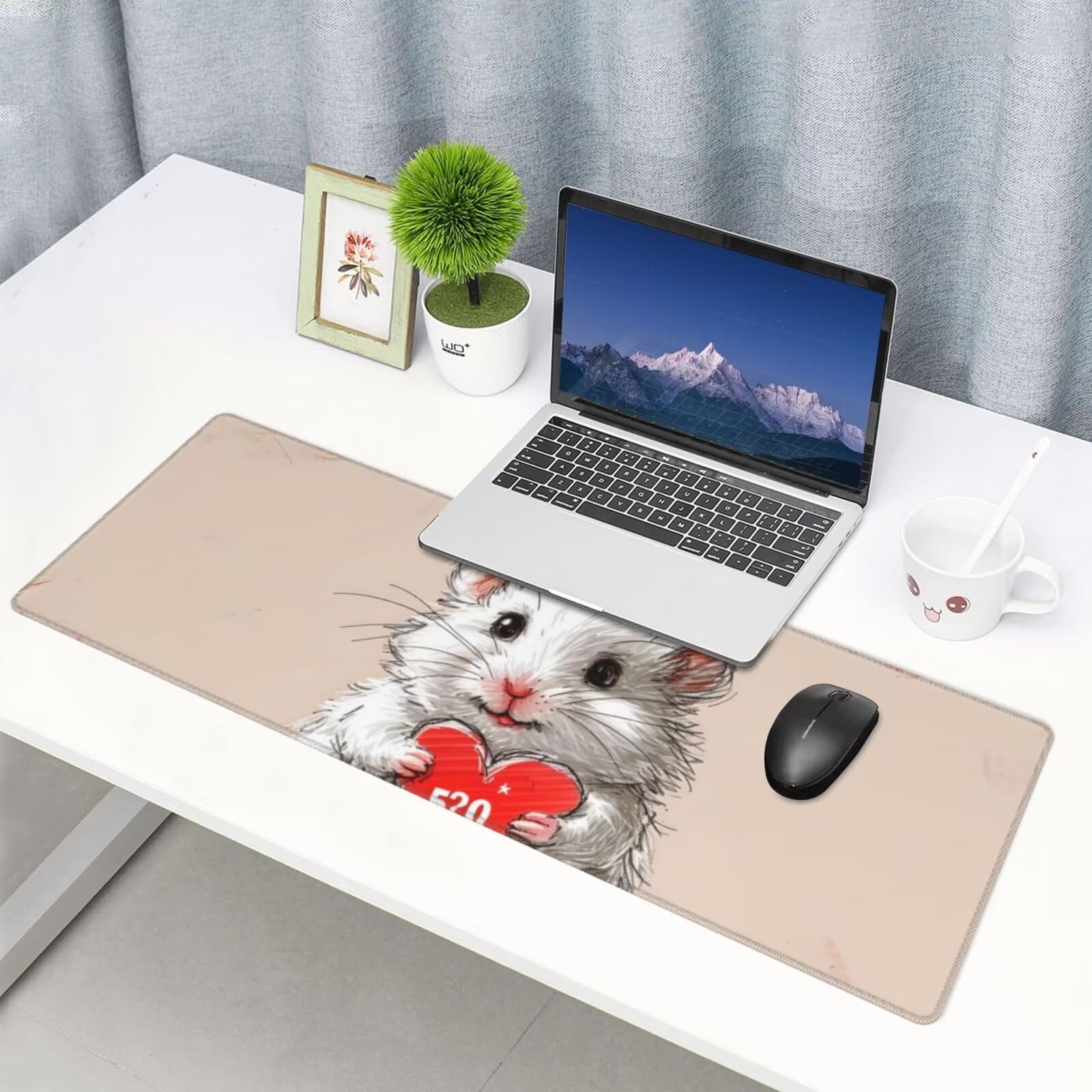 Tappetino Mouse, Tappetino Mouse Gaming Grande XXL 1500x800x3mm Tappetino Scrivania Mouse Pad, Base in Gomma Antiscivolo, Bordi Cuciti,Lavabile, Mousepad per Ufficio e Gaming (Mouse carino) R-407