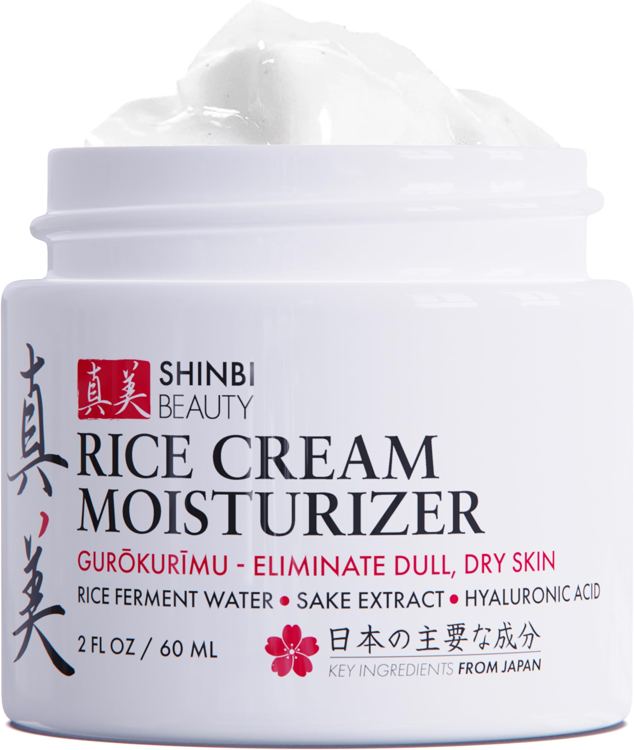 Shinbi Beauty Japanese Skincare Moisturizer for Face - Rice Cream With Rice Ferment + Sake Extract - J Beauty Natural Asian Skincare Products 2oz