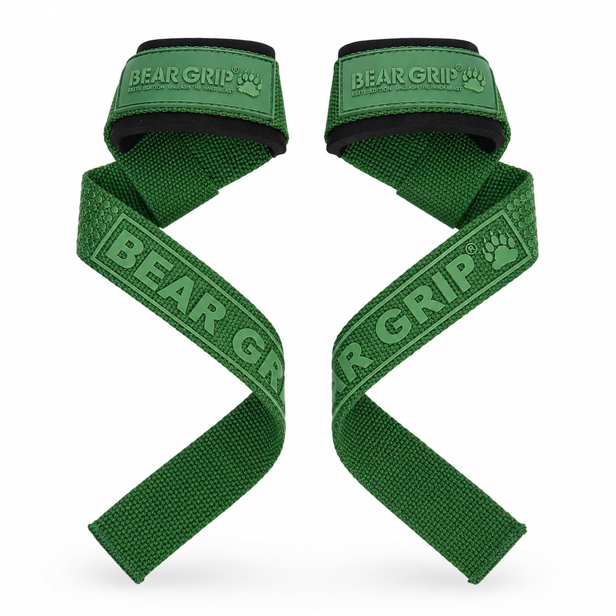 BEAR GRIP Straps - Premium Neoprene Padded Heavy Duty Double Stitched Weight Lifting Gym Straps, Deadlift, Gym Accessories for Men and Women, Advanced Gel Grip, 100% cotton, Extra long length (Green) — image 1