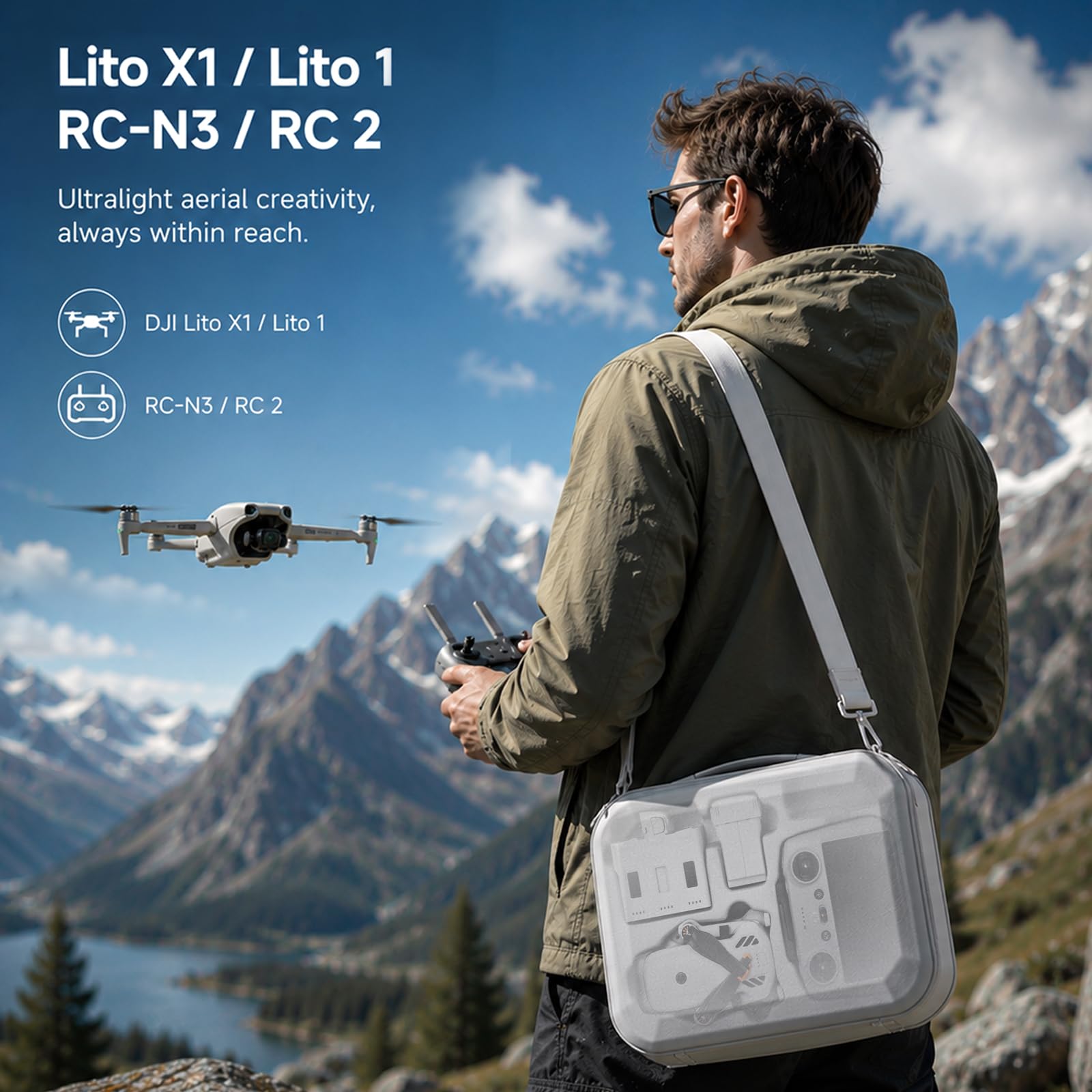 Sacoche pour DJI Lito X1/Lito 1, Étui Case pour DJI Lito X1/Lito 1 Fly More Combo Accessoires Housse, pour RC-N3/RC 2 Manette et Batterie Transport Boîte de Voyage, pour Drone Rangement