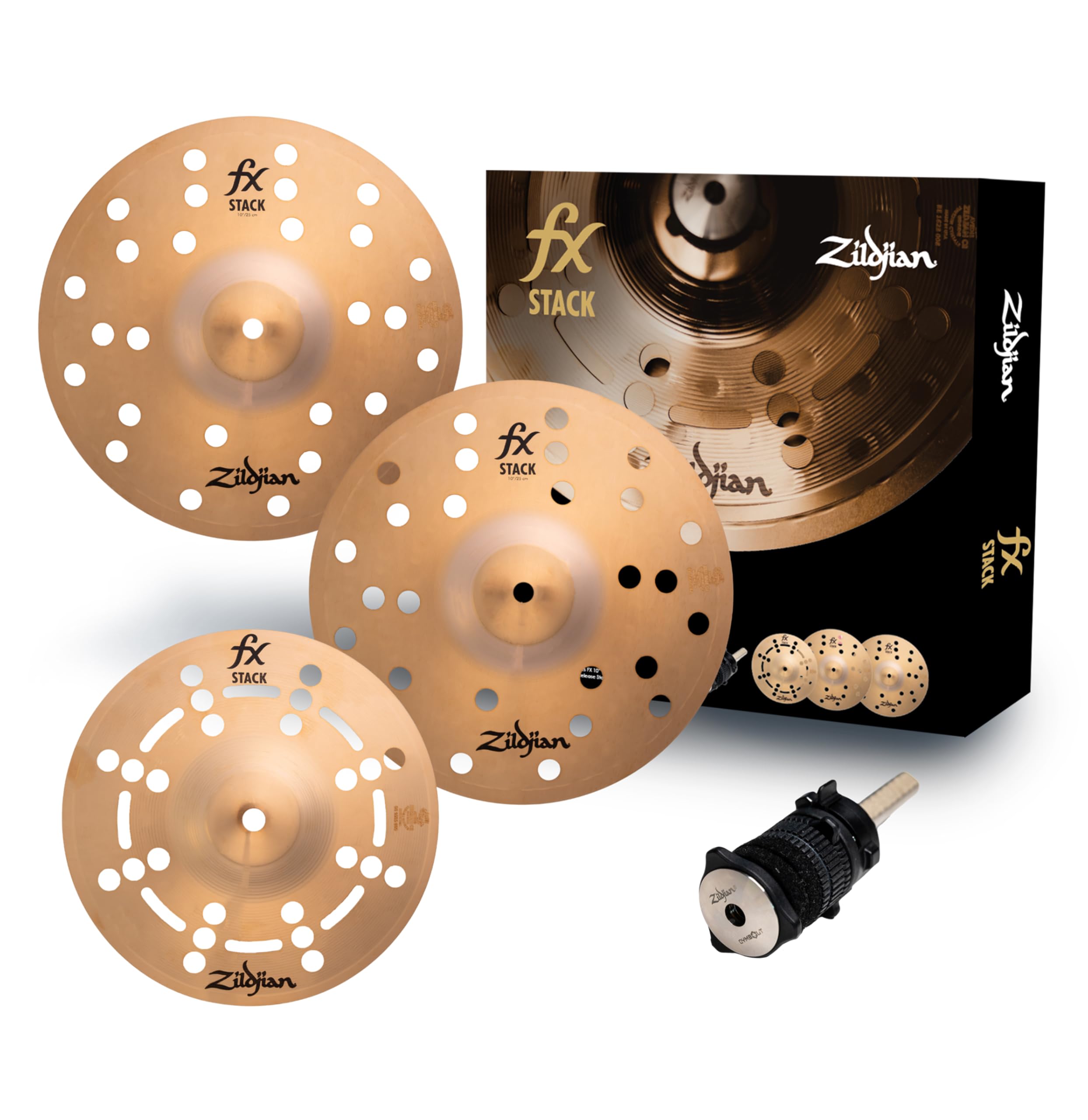 Zildjian FX Stacks 10” Cymbal Stack – Modular FX Cymbals with Adjustable Articulation – Bright & Cutting Percussion Sounds – Includes Cymbolt Mount – Bronze Alloy Construction - FXSTK10