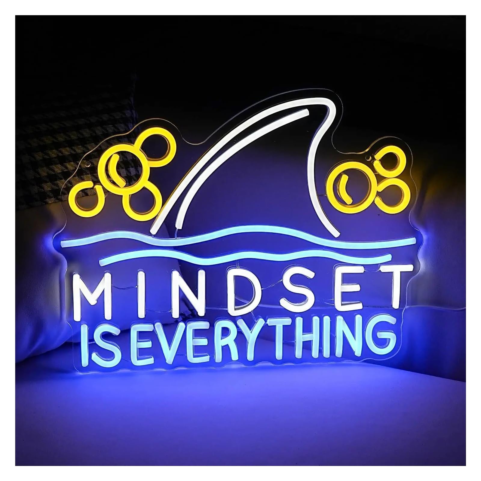 néon signe Enseigne Lumineuse Mindset Is Everything À Intensité Variable, Poisson Requin, Décoration Murale Pour Salle De Classe, Bureau, Chambre À Coucher, École