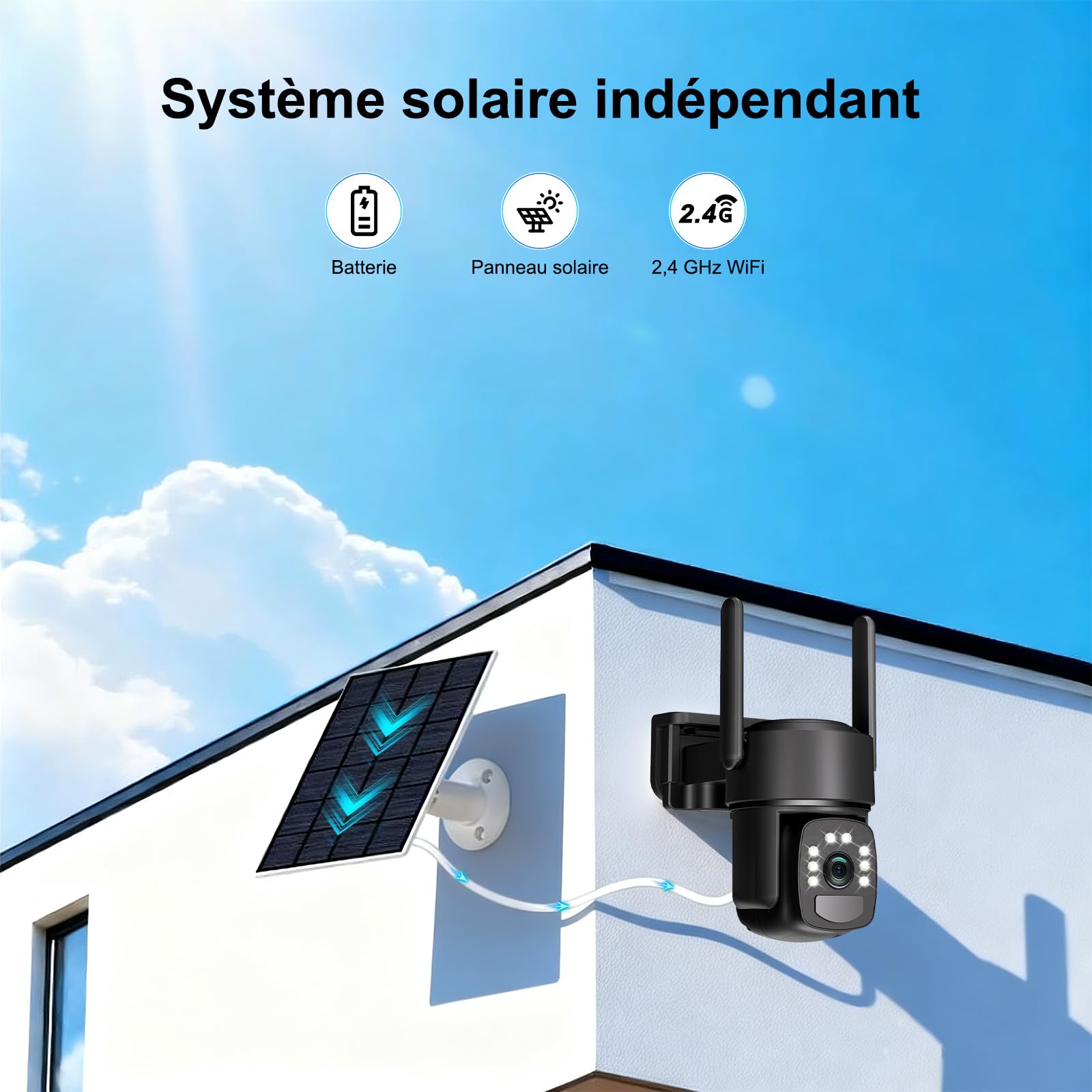 4K Camera Surveillance WiFi Exterieure sans Fil,Kit de 4 Caméras Solaires Extérieur avec Home Station,sans Abonnement,Stockage Local Intégré 32 Go,360° PTZ,Suivi Automatique,Vision Nocturne,2,4/5 GHz