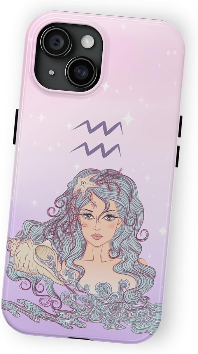 Personalized Aquarius Phone Case Compatible with iPhone 16 15 14 13 12 Pro Max 11 Xr Xs X, Zodiac Phone Case - EK1