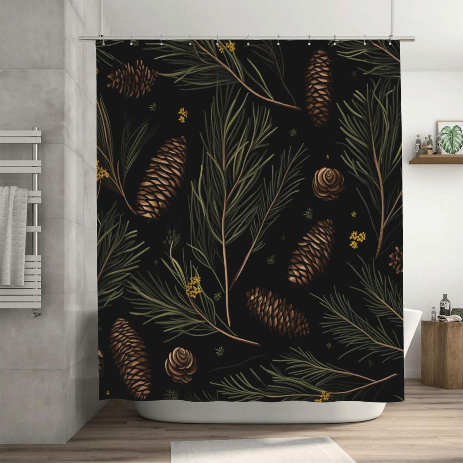 Rideau de douche épais forêt de pins pour créer une ambiance spa nature