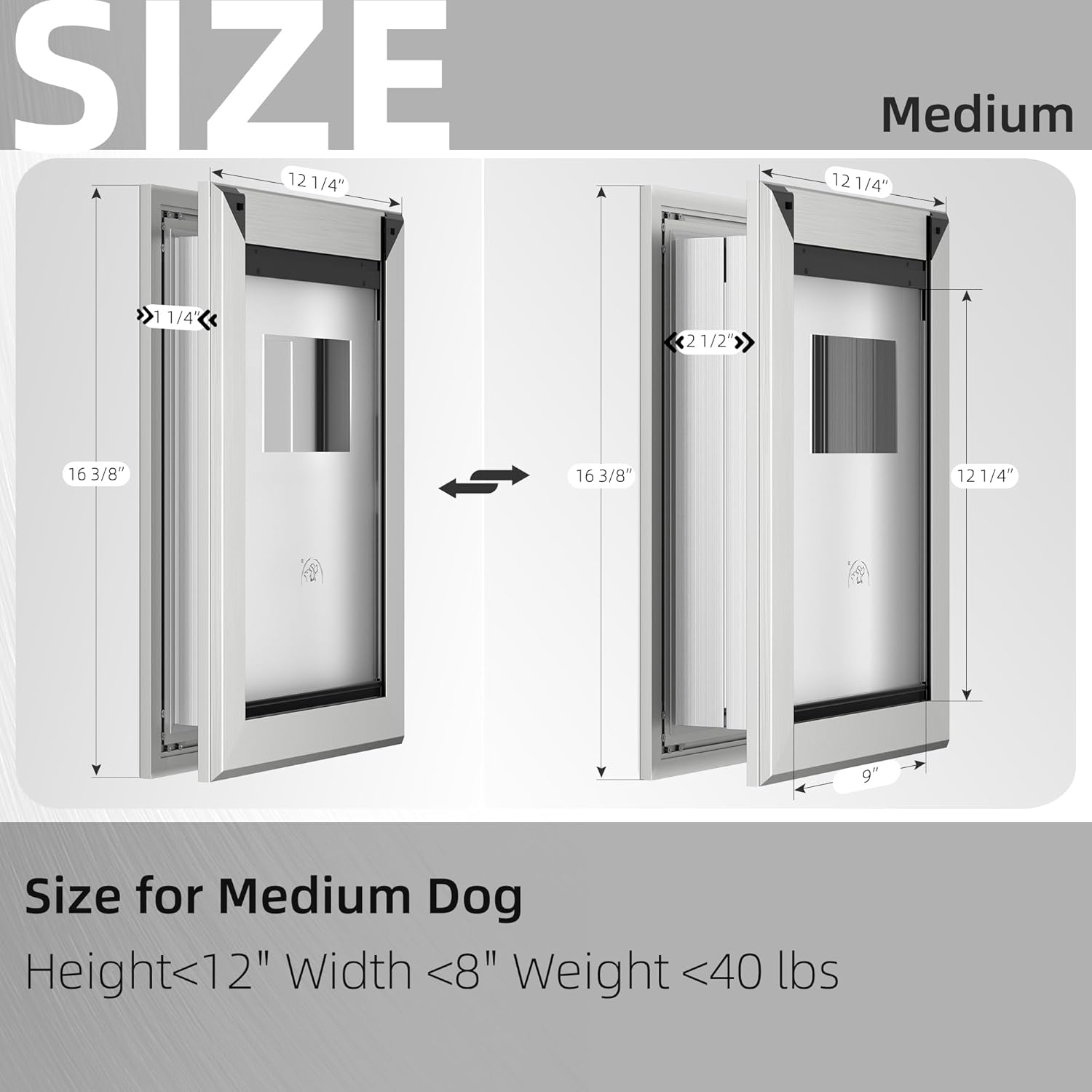 MAVRICFLEX Heavy Duty Doggy Door with Sliding Lock Panel, Energy Efficient Rugged Aluminum Large Dog Door, Easy Installation, Magnetic Double Flaps Dog Door for Large Dogs Up to 40lbs (Medium)