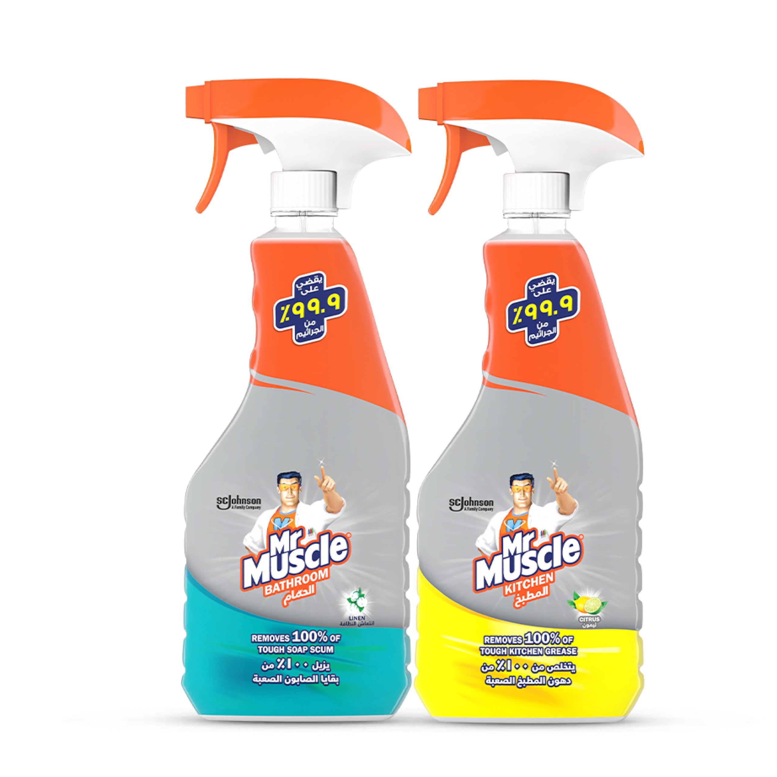 Citrus Kitchen Cleaner & Linen Bathroom Cleaner, Removes 100% Of Tough Soap Scum, Powers Through Tough Grease With Ease, 2 x 500ml