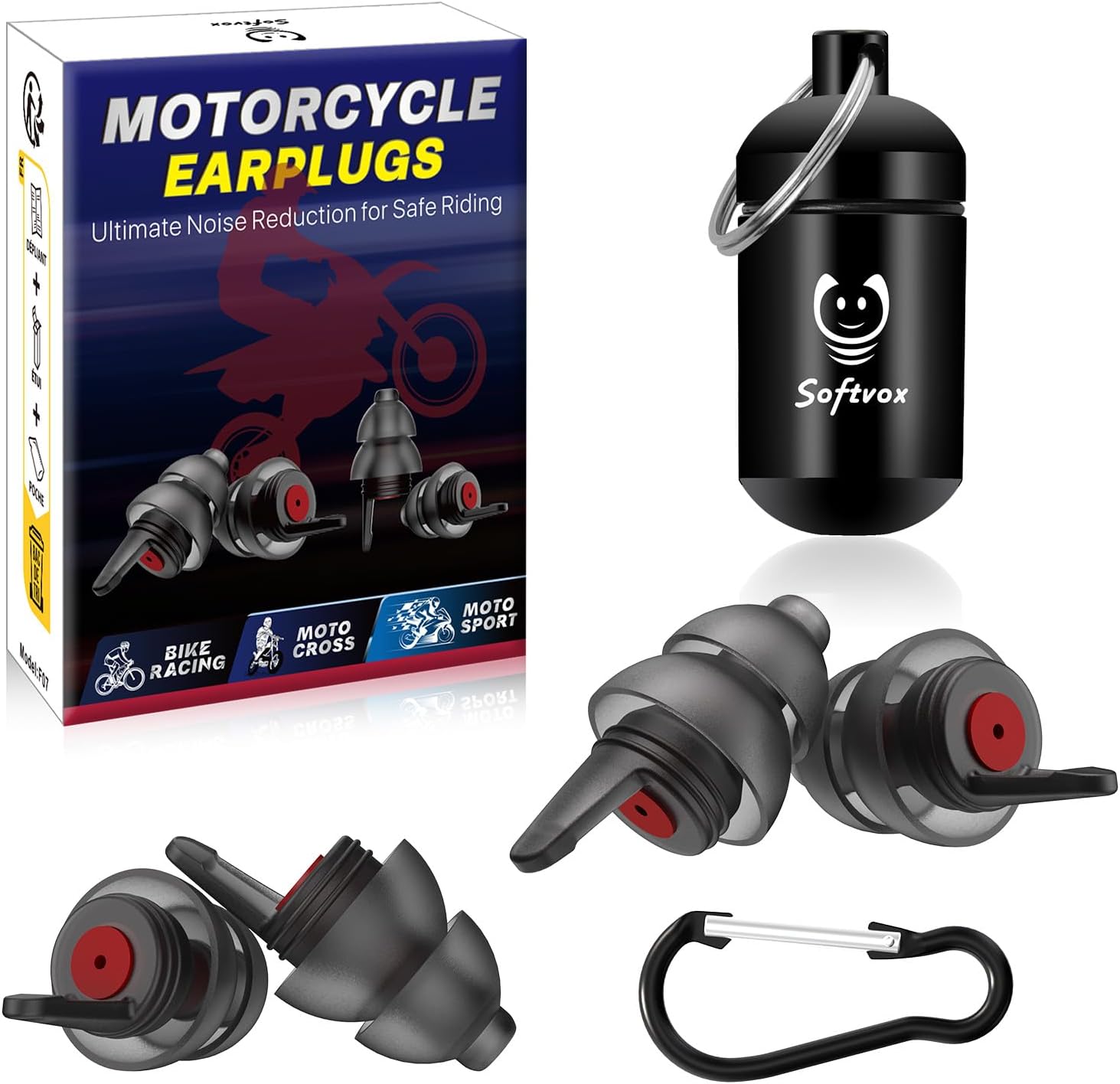Motorcycle Ear Plugs 2 Pairs, Wind Noise Reduction & Prevent Hearing Damage, Soft Comfortable Reusable Earplugs for Motorsports, Touring, Racing, Riding, Shooting, 2 Sizes Fit All Ear Canal