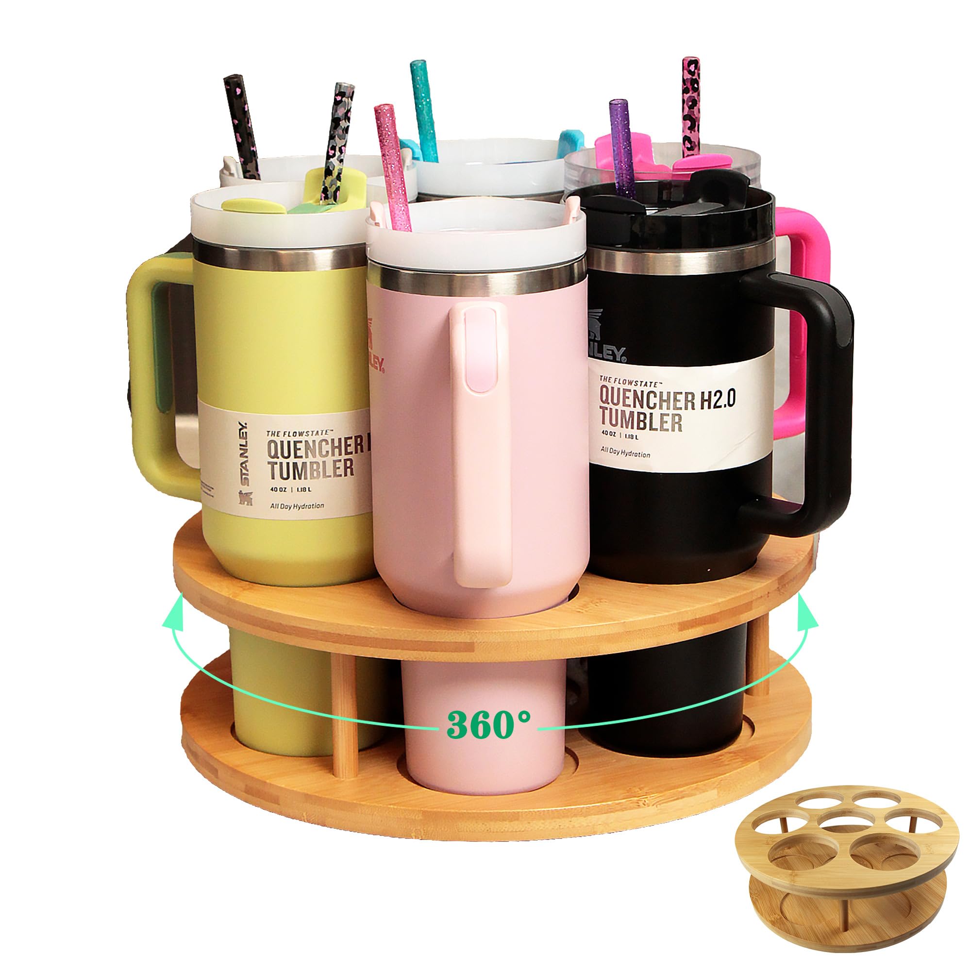 Ami.Todfo 7 Slots Water Bottle Organizer for Stanley Cup Tumbler Accessories Owala Bottle Holder Rotatable Drying Rack Storage for Kitchen Cabinet