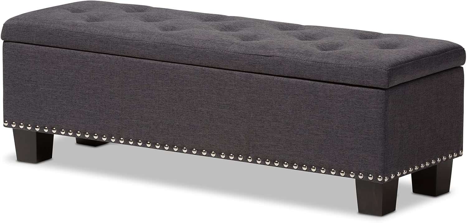 Baxton Studio Sandrine Modern and Contemporary Dark Grey Fabric Button-Tufting Storage Ottoman Bench