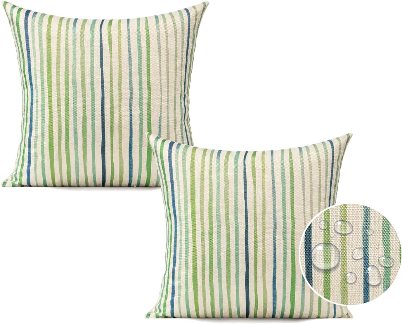 All Smiles Spring Outdoor Waterproof Throw Pillow Covers 18x18 Set of 2 Green Sunbrella Decorative Cushion Cases Porch Decor for Patio Bench Garden Furnitures Couch Sofa,Sage Green Lines Stripes