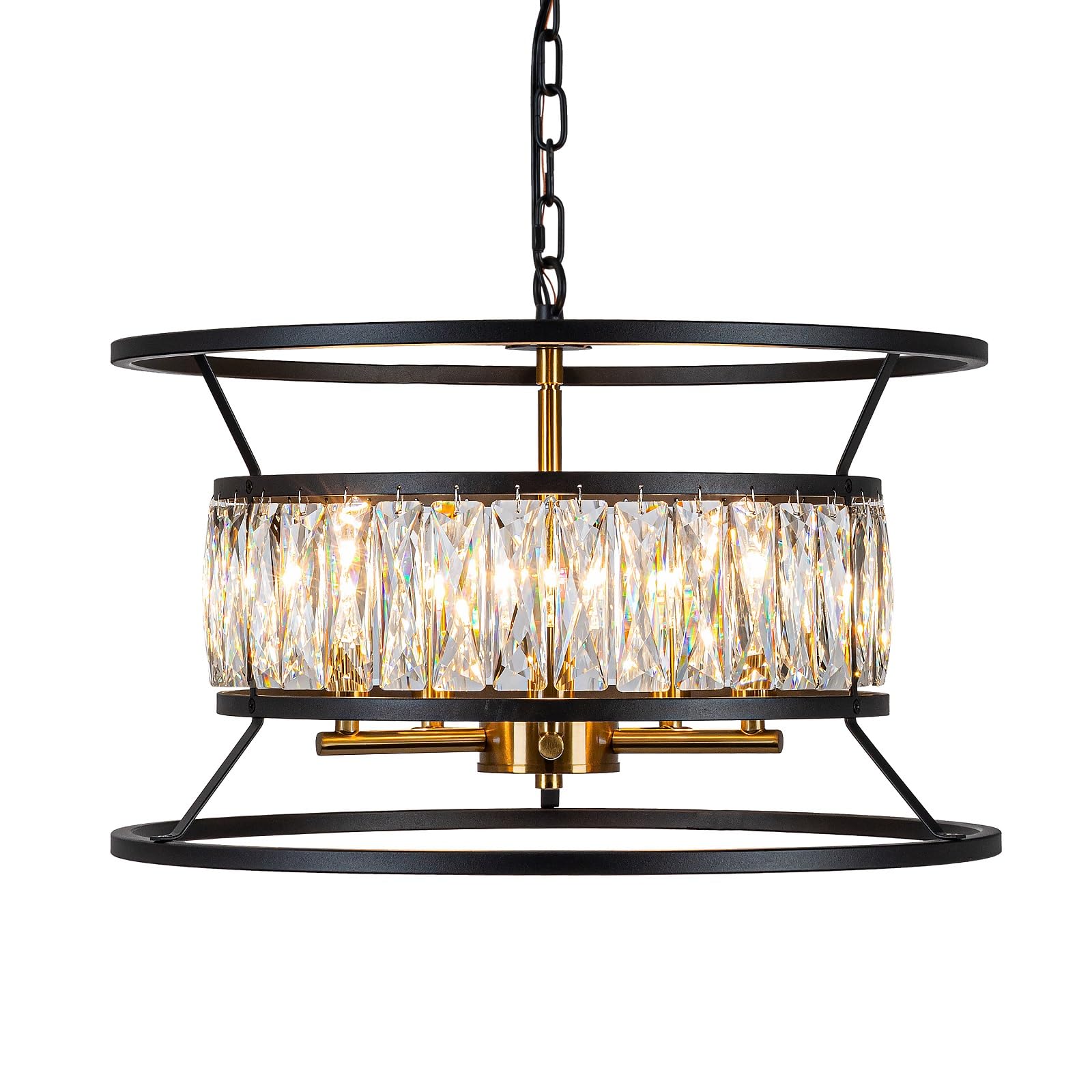 Vzzio Black and Gold Crystal Foyer Entryway Chandelier 5-Light Modern Farmhouse Contemporary Chandeliers Light Fixtures for Dining Room Living Room Kitchen Island Entrance Hallway