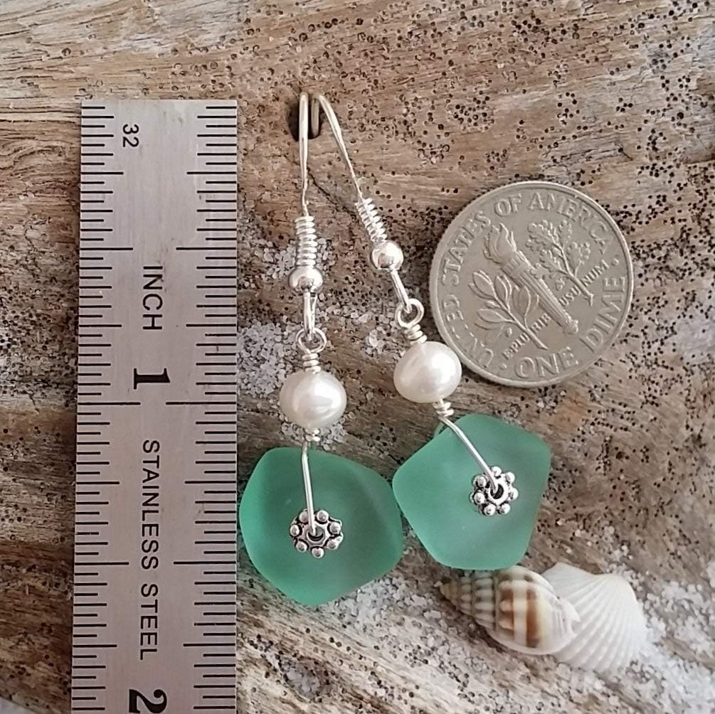 Handmade Sea Glass Earrings, Hawaiian Jewelry for Women, Wire Earrings Pearl Earrings, Unqiue Earrings Beach Jewelry Birthday Gift For Women