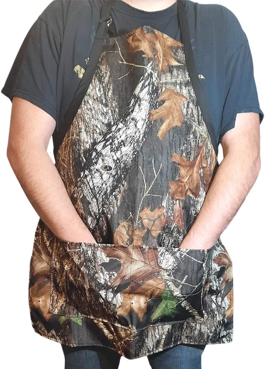 Mossy Oak Camo Grill Apron Sturdy 600D Polyester Water Resistant Apron With Two Pockets, Crafted in USA