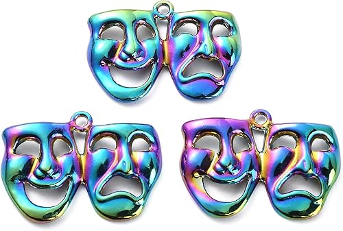 LiQunSweet 20 piezas coloridas de comedia y tragedia facial de maquillaje y actriz dijes de máscara de drama Mardi Gras para hacer joyas