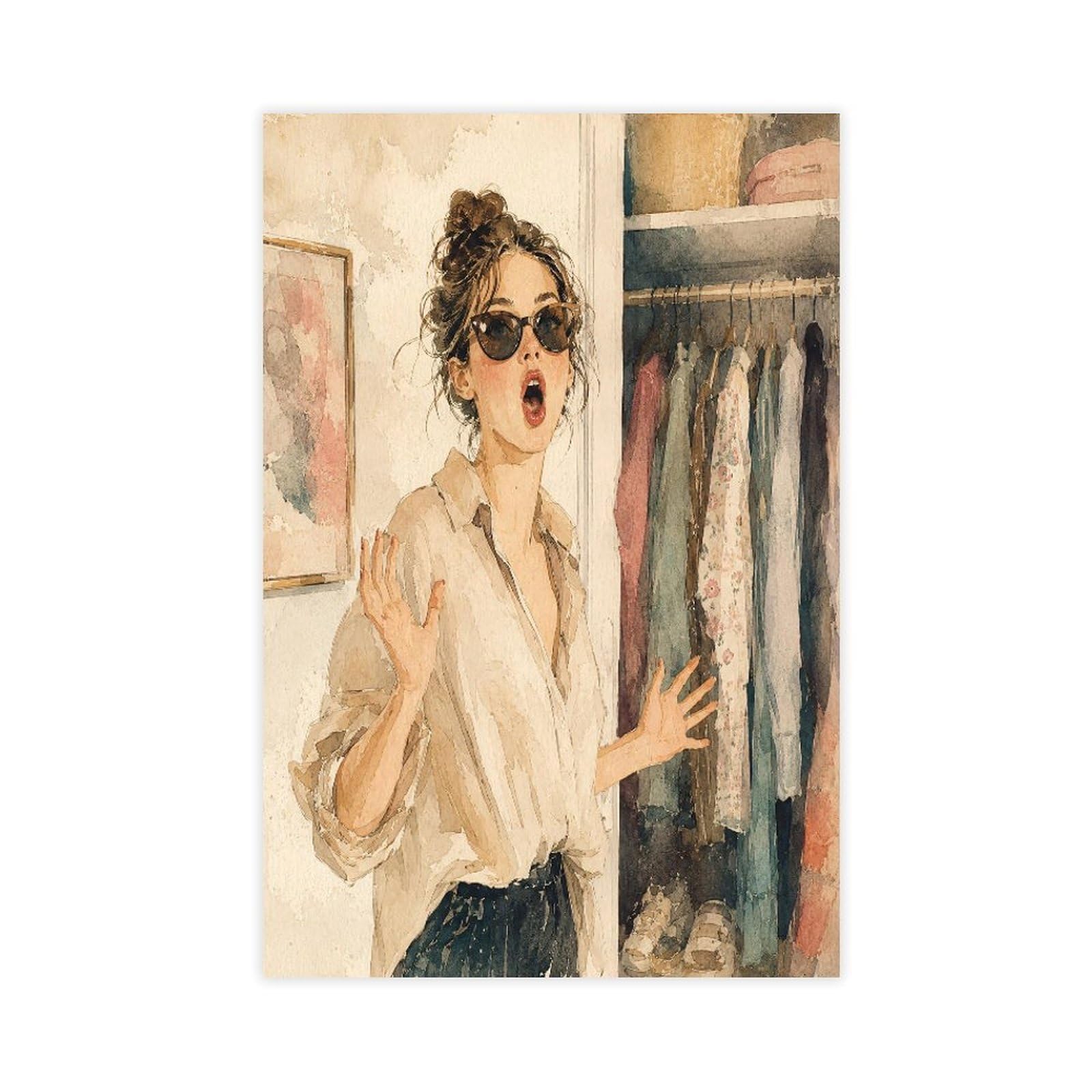 W7c8u2x3 Unframe-Style-7 Fashion Woman In Closet Canvas Wall Art, Sunglasses Bedside