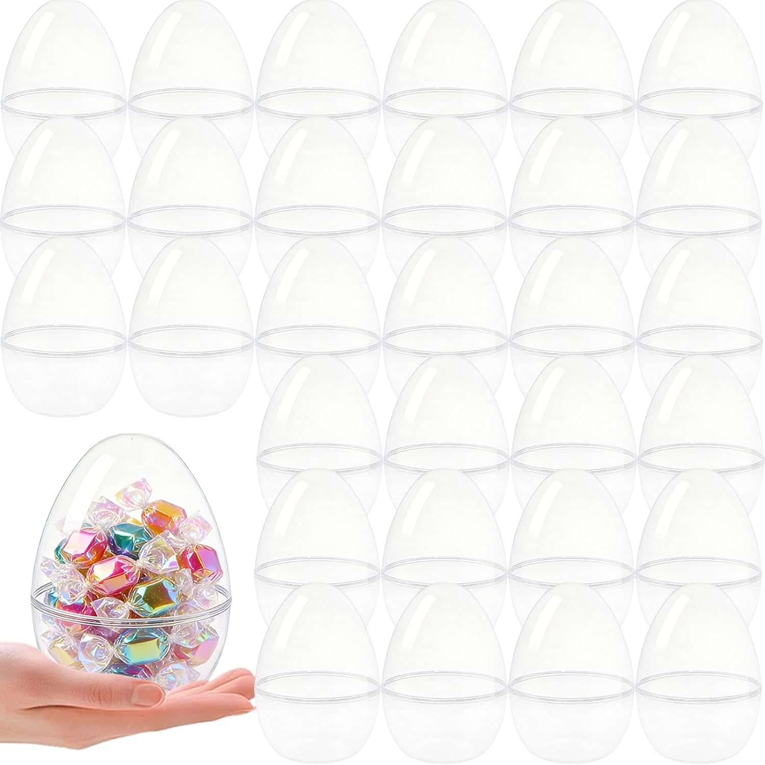 30 Pieces 6 Inch Giant Clear Easter Eggs Plastic Large Transparent Easter Egg for Easter Gift Basket Fillers Huge Clear Easter Eggs for Easter Hunting Game Party Decor