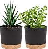 QCQHDU 12.7cm Plant Pot, 2 Pack Planters for Indoor Plants with Drainage Holes & Saucer, Outdoor Flower Pots Home Garden Modern Decor Dark Grey, 12.7cm