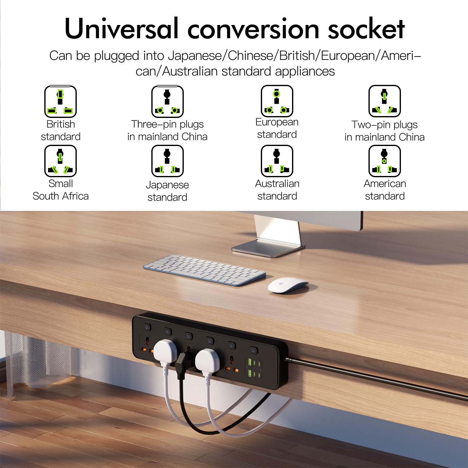 Listwa zasilająca uniwersalna z pojedynczym przełącznikiem, 5 uniwersalnych gniazd, maks. 3250 W, kabel sieciowy 1,8 m, 4 x 20 W USB-C i 2 x USB-A, listwa zasilająca z USB C (powerstrip-1)