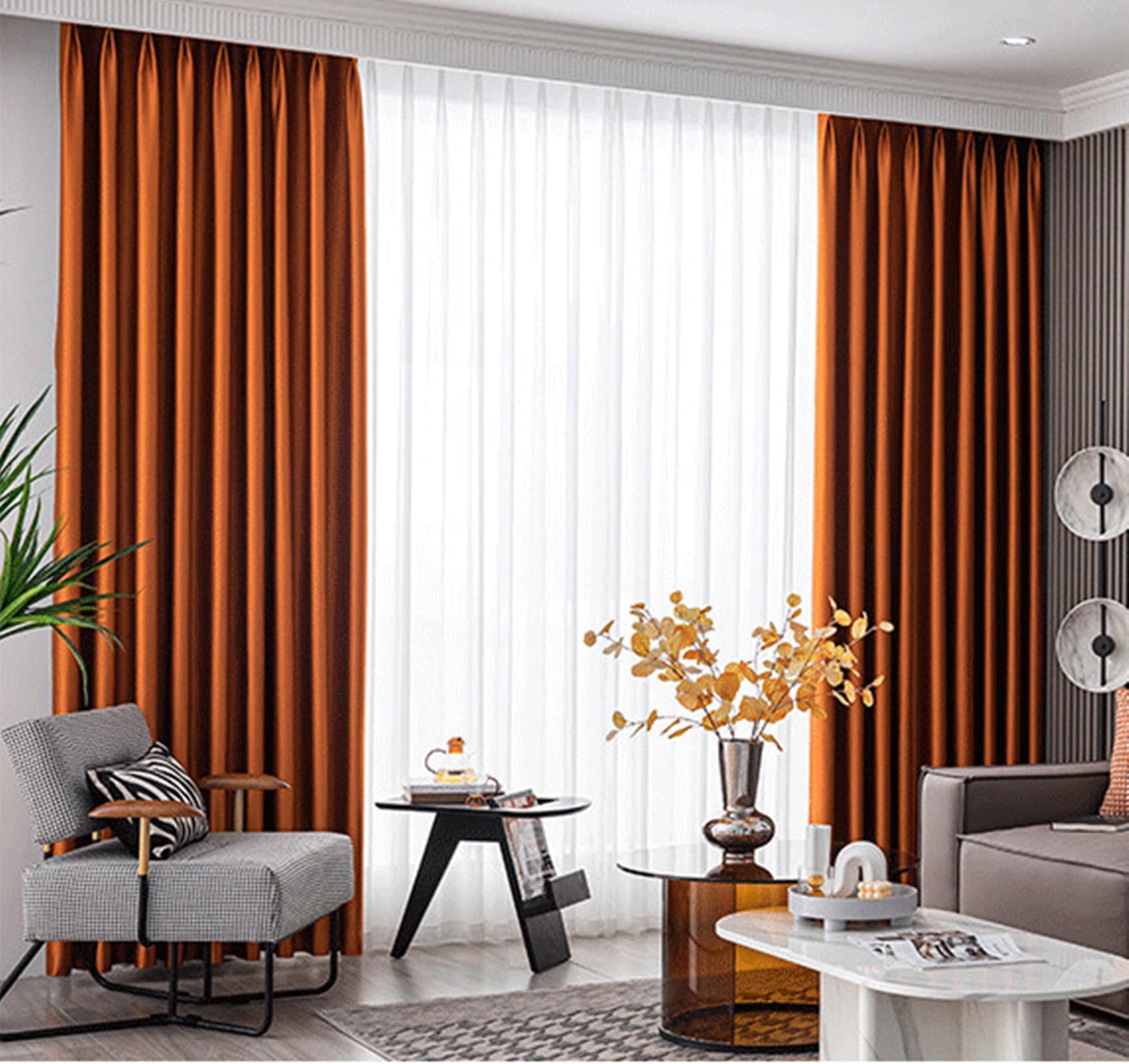 Rideaux opaques orange texturés Beydodo pour une ambiance de salon cocooning