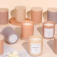 REISEN 12pcs Assorted Amber Candle Jars 10oz - Empty Glass Candle Containers with Bamboo Lids & Labels for DIY Candle Making Supplies