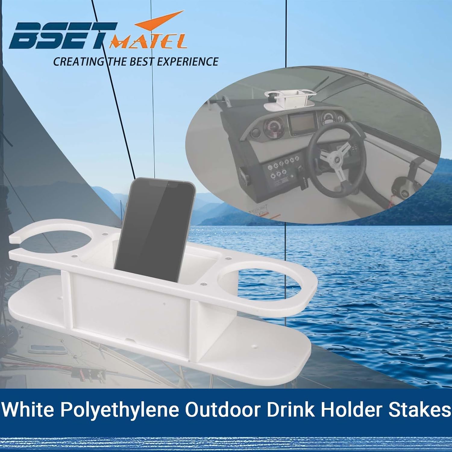 Marine Cup Holder with Storage - Reinforced Stainless Steel Core (Anti-Warp) - Heavy Duty Boat Console Organizer Caddy - Fits Mugs, Tumblers & Phones - Drill-Free Adhesive or Screw Mount