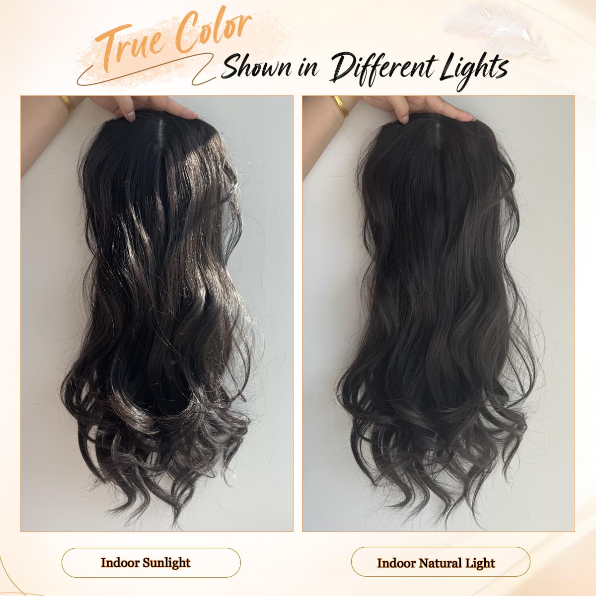 20 Inch Wavy Hair Topper, Seamless Toppers Hairpieces for Women with Thinning Hair, Lightweight & Breathable, Adds Natural Volume, 2 Ways to Wear- Clip In or Invisible Wire