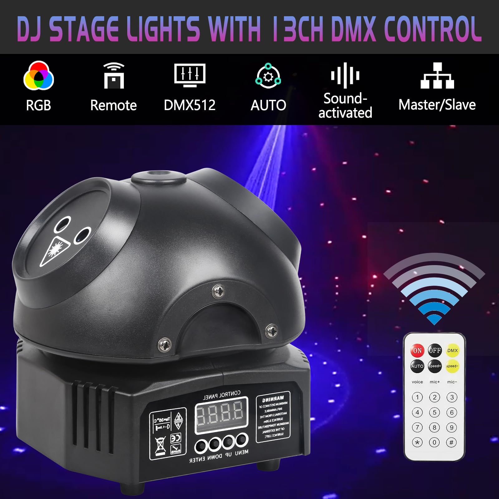Moving Head Light, DJ Stage Lights with 13ch dmx control and Sound activation for Party Home KTV Bar, Black - Image 2