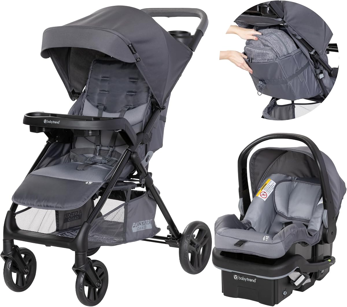 Sistema de viaje para cochecito de carga Baby Trend Passport® con asiento infantil EZ-Lift™ Plus, bambú gris