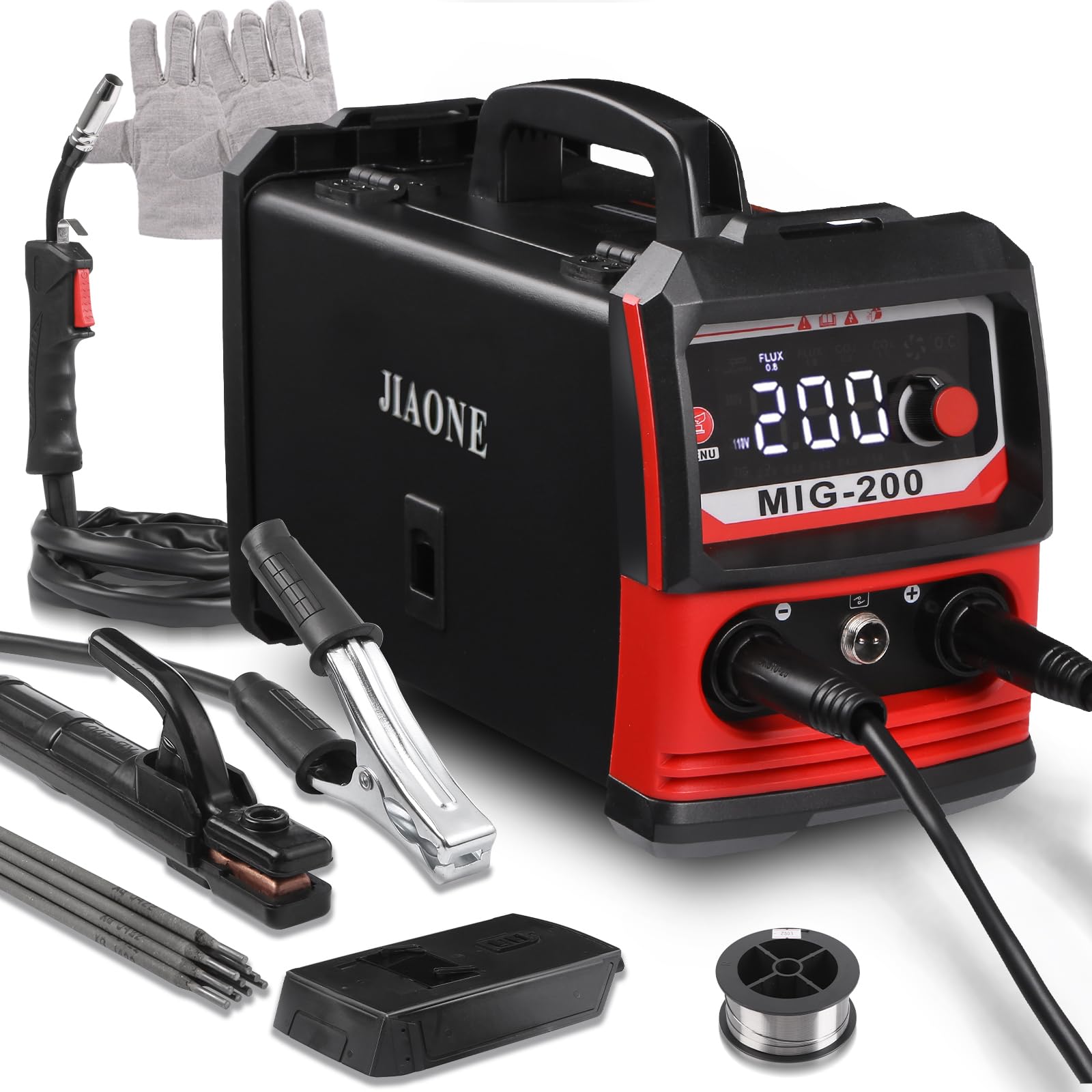 JIAONE MIG200 Electric Welding Machine,Flux MIG/LIFT TIG/Stick 3 in 1 Multi Functional Welding Machine 110V,Gas Welding Machine,IGBT Inverter Welder