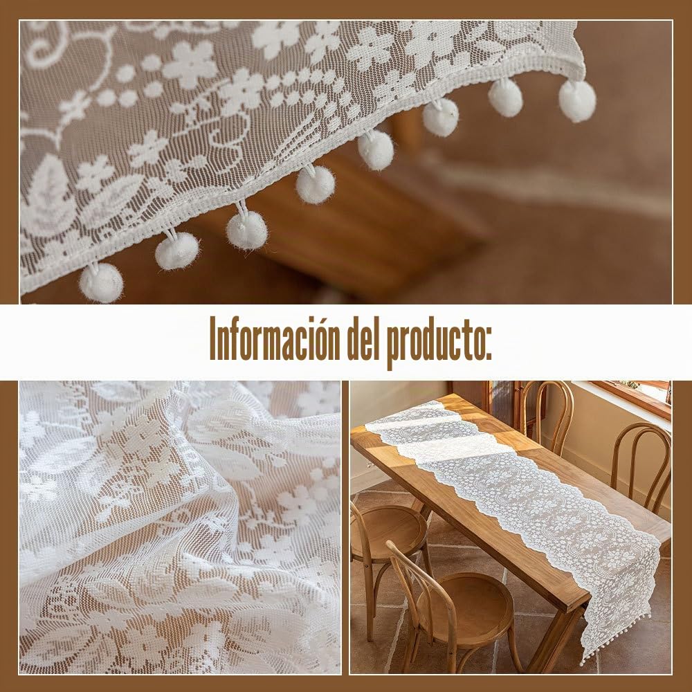 Camino de mesa de encaje blanco, cubierta de mesa con bordado floral para decoración de bodas, fiestas, cumpleaños, decoración de tartas