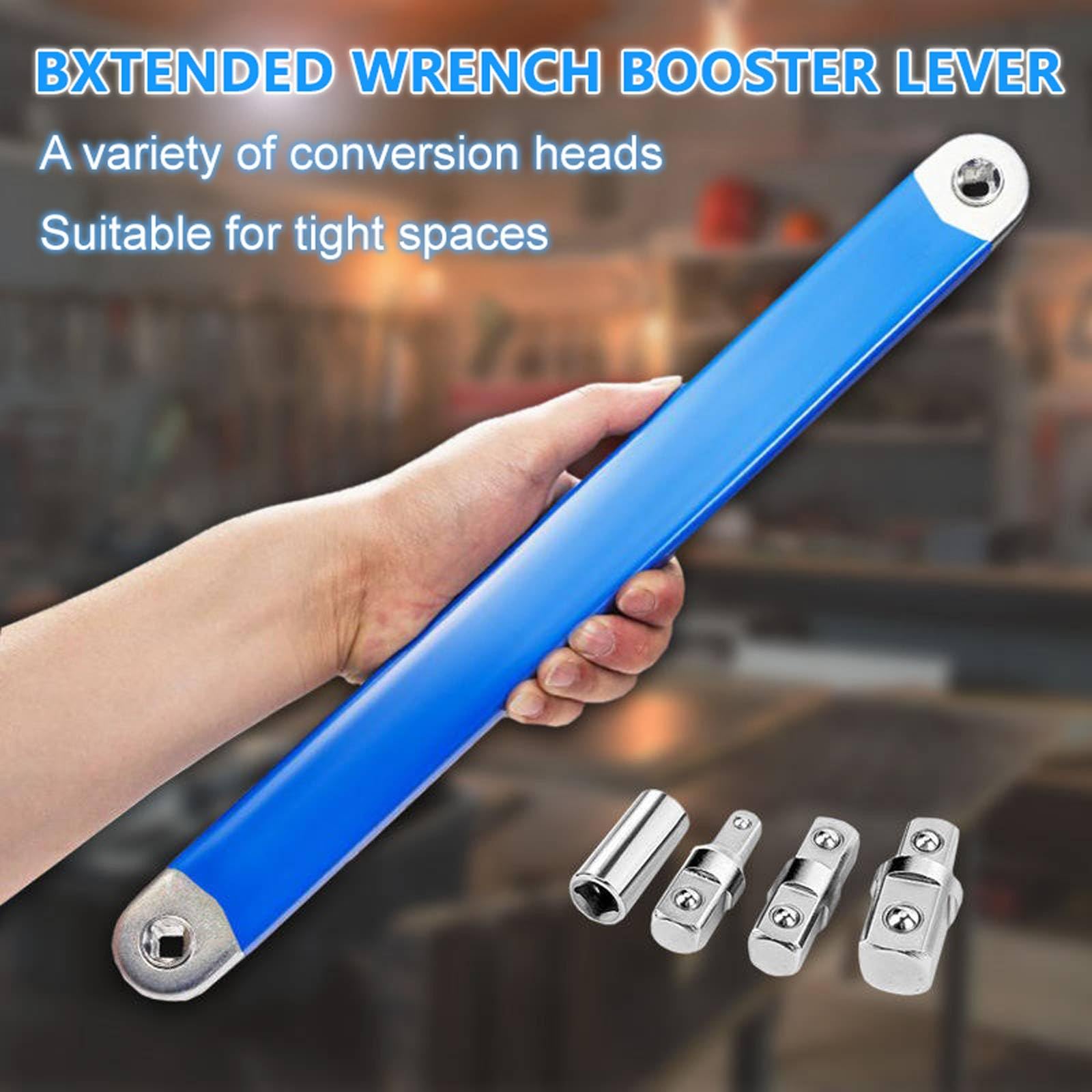 Offset Extension Wrench Set, Schraubwerk Offset Schlüssel, Verlängerungsschlüssel, Ratschenverlängerung mit Kettenantrieb, Inkl. 1/4", 3/8" & 1/2" Adapter Blue,39cm