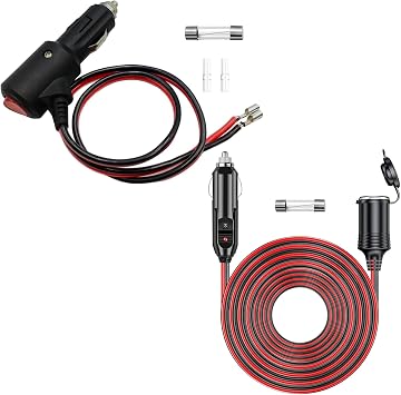 Heavy Duty Cigarette Lighter Extension Cord 13.1FT 15A 2*Spare Fuse&12V/24V Cigarette Lighter Plug with Switch On Off 2FT 15A